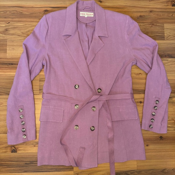 Free People Oversized Blazer Jacket Dusty Rose Pink Linen Blend Medium - Picture 1 of 5